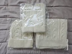 ケーブル編みニット帽子 + マフラー 3種セット