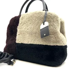 【良品】kate spade ケイトスペード 2way ショルダーバッグ ハンド ファー ウール レディース ブラック×ブラウン×ホワイト バイカラー
