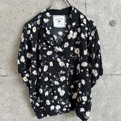 【USED】古着 URBANITY UB 花柄 ブラウス ブラック フラワープリント 開襟 半袖 レーヨン100％ レディース L 総柄 レトロ