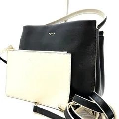 【良品】agnes b. アニエスベー 2way ショルダーバッグ ハンド レザー 革 バイカラー ブラック×ホワイト レディース ゴールドロゴのサムネイル