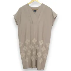 美品 mina perhonen ミナペルホネン hana beads ウール×シルク Vネック フレンチスリーブ ミモレ丈ワンピース ra3007 36 ベージュ レディース 古着 中古 USED