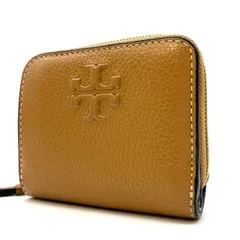 【良品】TORY BURCH トリーバーチ 折り財布 コインケース　お札 ジップ ファスナー ライトブラウン 茶 ユニセックス 男女 ラウンドファスナー L字 ウォレット