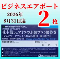 ビジネスエアポート　シェアワークプレイスお試し利用優待付き月額プラン優待券　株主シェアオフィス　東急不動産ホールディングス株主優待券　2枚