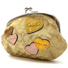 【良品】coach Heart signature canvas GAMAGUCHI beige コーチがま口 コインケース