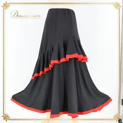 フラメンコ 衣装 ファルダ スカート ブラック系 プリマブティック 黒 赤 ボランテ 無地 シンプル ダンス衣装 ステージ 練習 レッスン prima boutique 上品 かわいい フリル レッド系