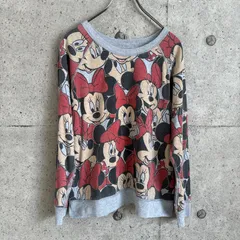 【USED】US 古着 ミニーマウス リバーシブル スウェット USA古着 ディズニー 総柄 プリント グレー トレーナー レディース キャラ古着 Disney トップス アメリカ ミニーちゃん ミニー クルーネック