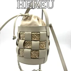 HEREU ヘリュー 2WAY ショルダーバッグ カゴバッグ レザー 編み込み バケット型 巾着デザイン 肩掛け 斜め掛け スペイン製 ホワイト ベージュ ナチュラルカラー レディースバッグ