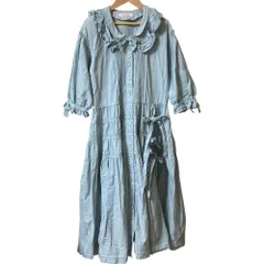 美品 WONDERFUL WORLD ワンダフルワールド フリルカラーリボンワンピース ライトブルー レディース 古着 中古 USED
