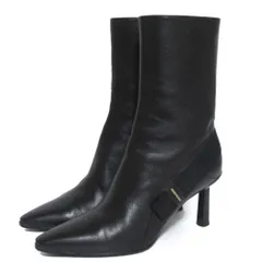 美品 FERRAGAMO フェラガモ レザー ハイヒール ショートブーツ サイズ7D 約24.5cm ブラック レディース 古着 中古 USED