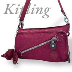 【B4419】 kipling キプリング ショルダーバッグ ピンク 斜め掛け ファスナーポケット モンキーチャーム ナイロン レディース