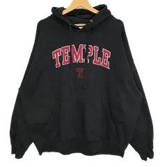 ovb old varsity brand TEMPLE カレッジロゴ 刺繍 パーカー フーディー プルオーバー 長袖 フロント 袖刺繡 オーバーサイズ ビッグシルエット Pakistan製 2XLサイズ ブラック