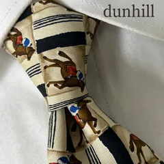 《美品》dunhill (ダンヒル) シルクネクタイ 総柄 ストライプ 格子 騎手 馬  ブランドロゴ ベージュ ブラック ブラウン レッド ブルー