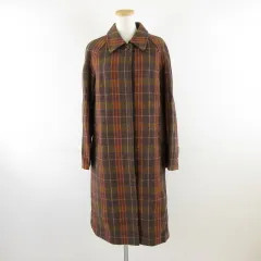 コルディア CORDIER ステンカラーコート ロング 長袖 チェック 茶 40 *A342