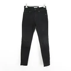アズールバイマウジー AZUL by moussy デニム ジーンズ ボトムス スキニー ダメージ加工 リペア加工 裾カットオフ ストレッチ XS ブラック ※EKM