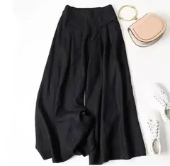 【ブラック】  ワイドパンツ レディース ガウチョパンツ ウエストゴム ロング 春夏秋 きれいめ 大人 オフィスカジュアル ボトムス パンツ