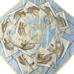 HERMES(エルメス) スカーフ カレ90 ライトブルー×ベージュ×マルチ Face au large