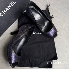 【美品】CHANEL パンプス　サイズ23cm レザー ブラック 美品 CHANEL シャネル ココマーク パイソン レザー パンプス 蛇