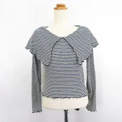 ワンアフター アナザー ナイスクラップ one after another NICE CLAUP ニット カットソー 長袖 ビッグカラー ボーダー メロウ リブ ストレッチ F ブラック×ホワイト ※EKM