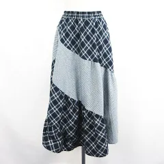 アクシーズファム axes femme スカート ボトムス ロング丈 マキシ丈 フレア エスカルゴ チェック イージー M ネイビー系 ※EKM