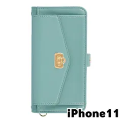 【新品未使用】 iPhone11 アイフォン11 ストラップ付き 手帳型スマホ ケース ショルダー (カバー色グリーン) カード収納 鏡付き ミラー 可愛い カバー おしゃれ 韓国 myones-case026-iphone11-gr