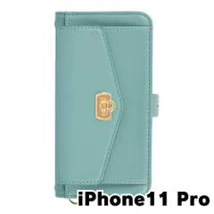 【新品未使用】 iPhone11 Pro アイフォン11プロ ストラップ付き 手帳型スマホ ケース ショルダー (カバー色グリーン) カード収納 鏡付き ミラー 可愛い カバー おしゃれ 韓国 myones-case026-iphone11pro-gr