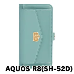 【新品未使用】 AQUOS R8 SH-52D アクオス ストラップ付き 手帳型スマホ ケース ショルダー (カバー色グリーン) カード収納 鏡付き ミラー 可愛い カバー おしゃれ 韓国 myones-case026-sh52d-gr