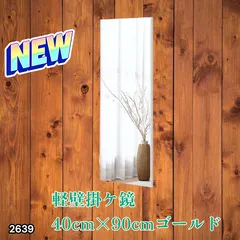 #2639 割れない 壁掛け 鏡 フィルム ミラー ゴールド 全身 姿見 幅40cmx高さ90cm 軽量 鮮明な映り 壁掛け用ロープ付 滑り止めゴム脚 専用クリーナークロス付 ※一部地域離島別途配送料有