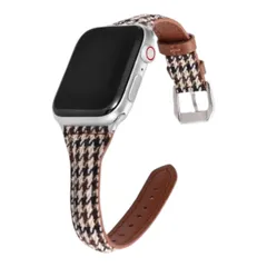Apple Watch 千鳥格子柄 キャンバス生地 フェイクレザー バンド 42/44/45mm　千鳥格子柄ブラウン　590810424445
