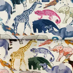 パッチワーク 手作り布 タペストリー ファブリックパネル カーテン生地 給食袋生地 手芸用 100％コーミング綿素材 ツイル織 動物柄 (50cm2色セット)