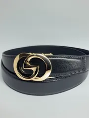 未使用 アウトレット ベルト メンズ 穴なし ビジネス スーツ オートロック 大きいサイズ 紳士ベルト 無段階 黒 ブラック ゴールド Y-800gd