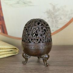 銅 細工 透かし彫り二龍戯珠祥雲盤竜薫る香炉 香道具 装飾品 工芸品