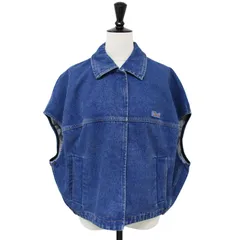 美品 MARNI マルニ ジャケット ブルー サイズ:40(L) 24秋冬 ショートスリーブ デニム ジャケット JKJD0315X0USCU83 / ベスト 半袖 ロゴ パッチ コットン イタリア製 アウター ブルゾン 上着【レディース】