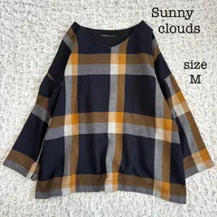 Sunny clouds サニークラウズ　ブランケットなチュニック　プルオーバー　ウールブラウス チェック　ネイビー×オレンジ　M