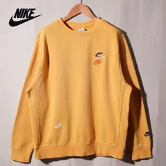 ナイキ NIKE スウェット L マスタード スウッシュ ロゴ刺繍 マルチ刺繍 イエロー クレイジーパターン  裏起毛 ユニセックス ストリート オーバーサイズ 古着 L423