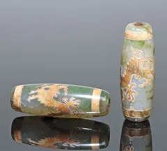  〔Z93-9〕【天珠】2個入り 約30x10mm 龍神天珠 天珠 守り 開運 風水 【ランダム発送】