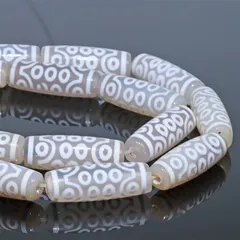  〔CZ93-7〕【天珠】連売り 約30x10mm 二十一眼天珠 白天珠 守り 開運 風水 【ランダム発送】