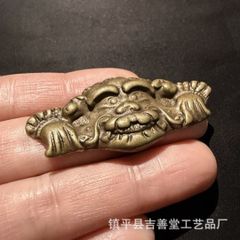 海】江戸明治金工 獅子親子図 金目 手彫 金具 銅製鍍金 骨董品 箱付