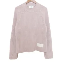 美品 AMI PARIS アミパリス ラベル クルーネック ニット セーター HKS024.KN0031 XS ピンクベージュ メンズ レディース 古着 中古 USED