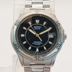【稼働 良品】0121-8 SEIKO SOLAR セイコー ソーラー チタン 5K25-0A60 メンズ腕時計 デイト ブラック文字盤