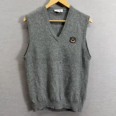 CHEMISE LACOSTE シュミーズ ラコステ ニット ベスト Vネック ワッペン カシミア100% カシミヤ 古着 レトロ ヴィンテージ トラッド ワニ 古着 VINNTAGE 80s 90s メンズ サイズ 3 グレー系 A347.