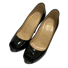 美品 Christian Louboutin クリスチャンルブタン オープントゥ パテントパンプス サイズ35 1/2 約22.5cm ブラック レディース 古着 中古 USED