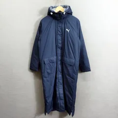 PUMA プーマ ベンチ コート 中綿 ロング フード着脱可 スポーツ 観戦 防寒 トレーニング ロゴ 刺繍 レディース サイズ L ネイビー系 A350