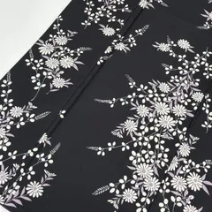 小紋 化繊 洗える着物 黒地 素敵な花 袷 着物 MK-3229