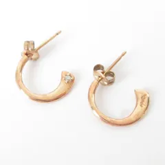 美品 agete アガット K10 ダイヤモンド フープピアス ゴールド レディース 古着 中古 USED