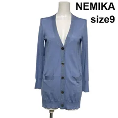 ◇ ネミカ NEMIKA ロングカーディガン ニット 長袖 Vネック 襟元ラメ サックスブルー 毛混 シルク混 9 M 9号 レディース S6A306のサムネイル