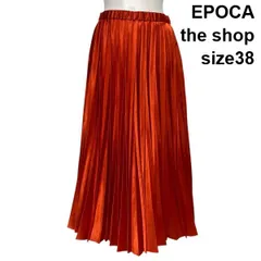 ◇ エポカザショップ EPOCA the shop サテンプリーツスカート ロング丈 フレア Aライン オレンジレッド 38 M 9号 レディース S6A319