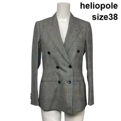 ◇ エリオポール heliopole テーラードジャケット 長袖 ミドル丈 グレンチェック ダブルブレスト グレー 毛100 38 M 9号 レディース S6A317