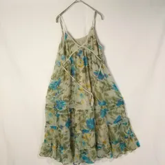 M1-02454【Mens】NICOLE white(ニコル ホワイト) ロング丈 キャミワンピース 肩紐調節可能 (M) / 緑×青×黄色 花柄 K