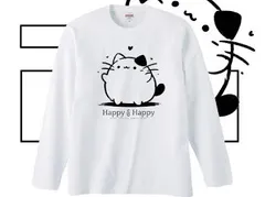 ロングスリーブ Tシャツ ハッピー かわいい 猫Tシャツ 前　IOD0140097M