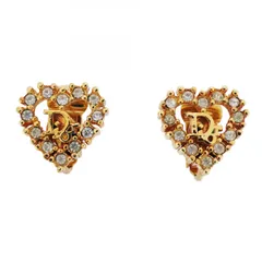【6jab0123】クリスチャンディオール イヤリング ディオールロゴ ハートモチーフ GPメッキ ラインストーン ゴールド【中古】レディース